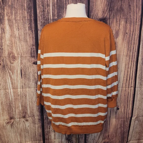 Modcloth Sweater Size 2X Orange/Cream Stripe - Picture 3 of 8